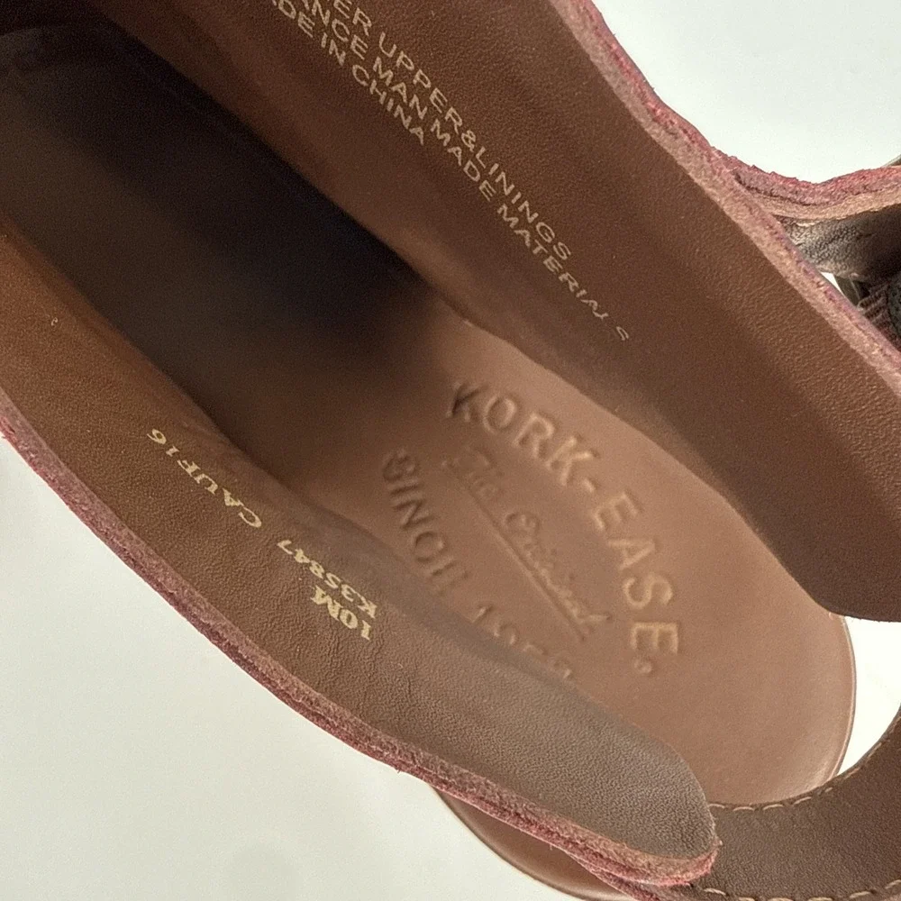 Kirk-Ease Womens Burgundy Genuine Leather Buckle Wedge Sandals Size 10M Boho